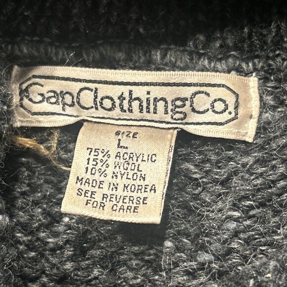 Gap Sweater Womens Large Vintage 80s 90s Argyle Wool Blend Gray Cowl Turtle Neck - Picture 3 of 5